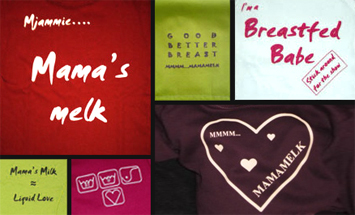 Ikgeefborstvoeding (shirts en kolftasjes met opdruk) in het zonnetje